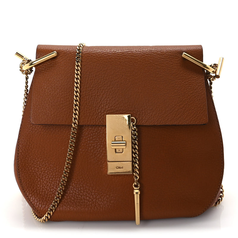  Chloe Grained Lambskin Mini Drew Shoulder Bag  Caramel