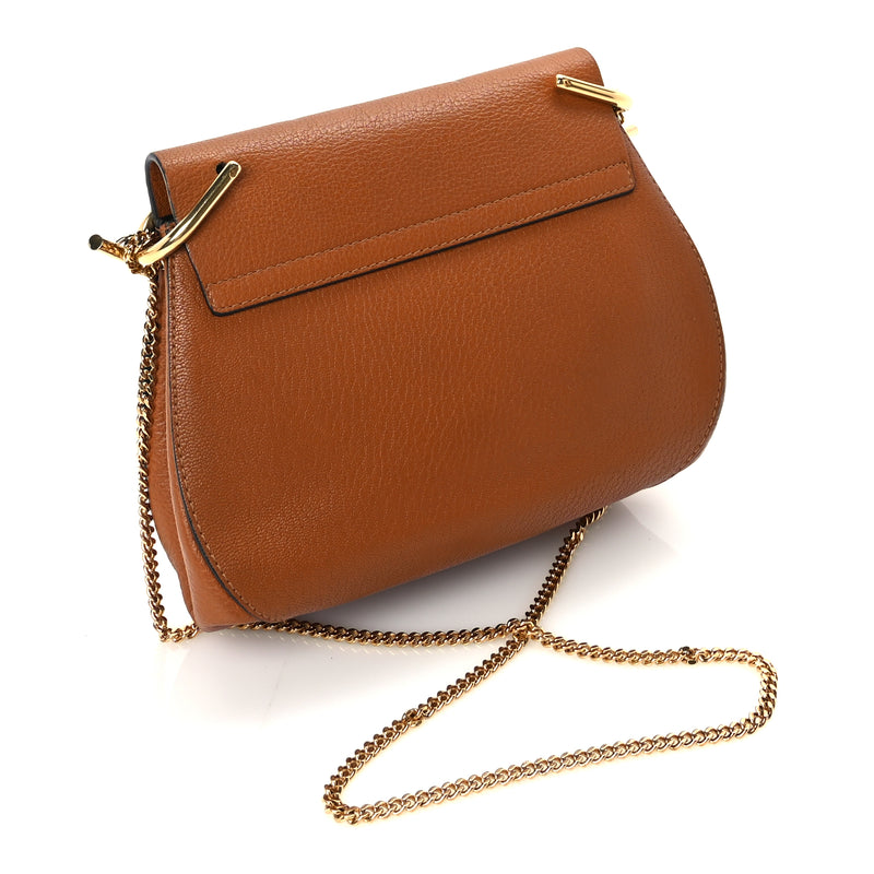  Chloe Grained Lambskin Mini Drew Shoulder Bag  Caramel
