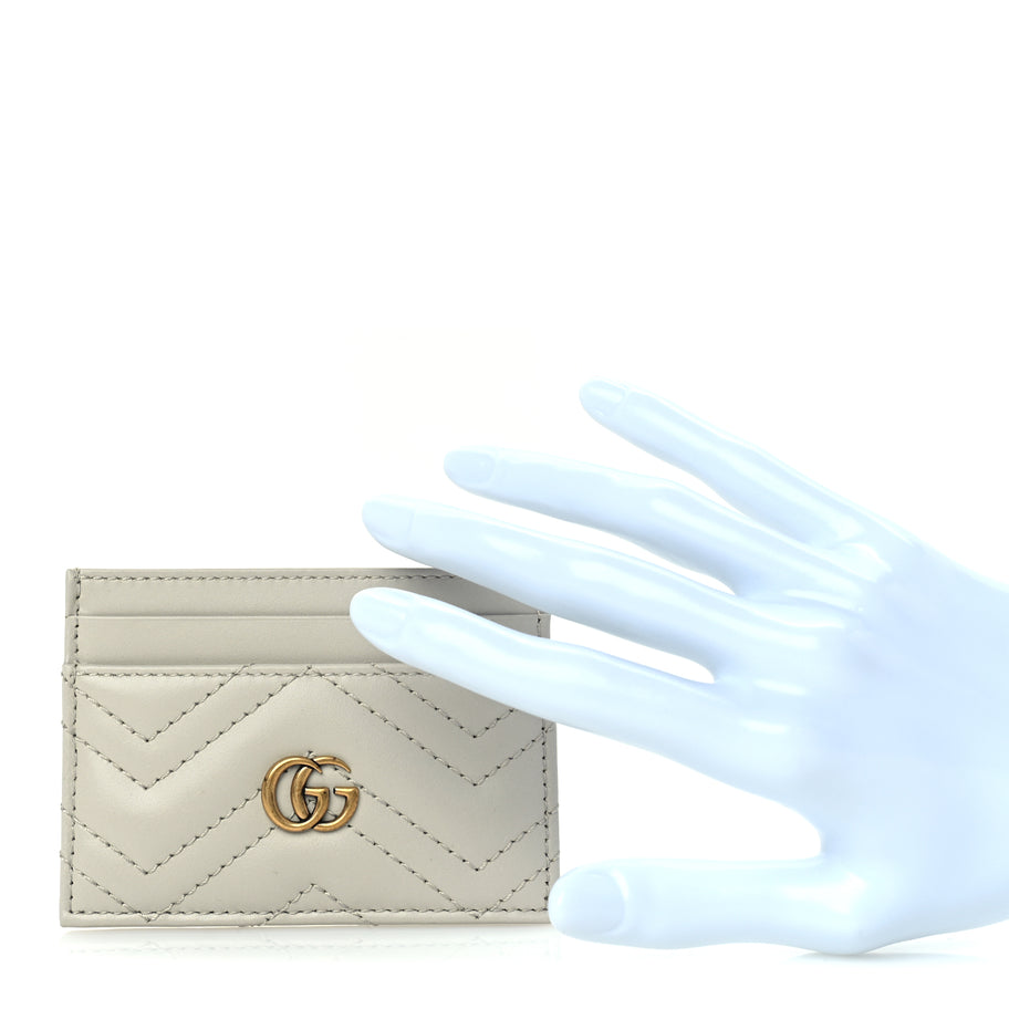 Gucci Calfskin Matelasse GG Marmont Card Holder  Light Grey Image 2