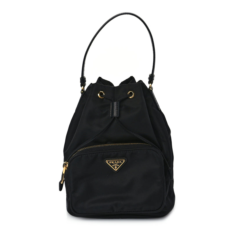  Prada Saffiano Tessuto Nylon Mini Bucket Crossbody Bag Black