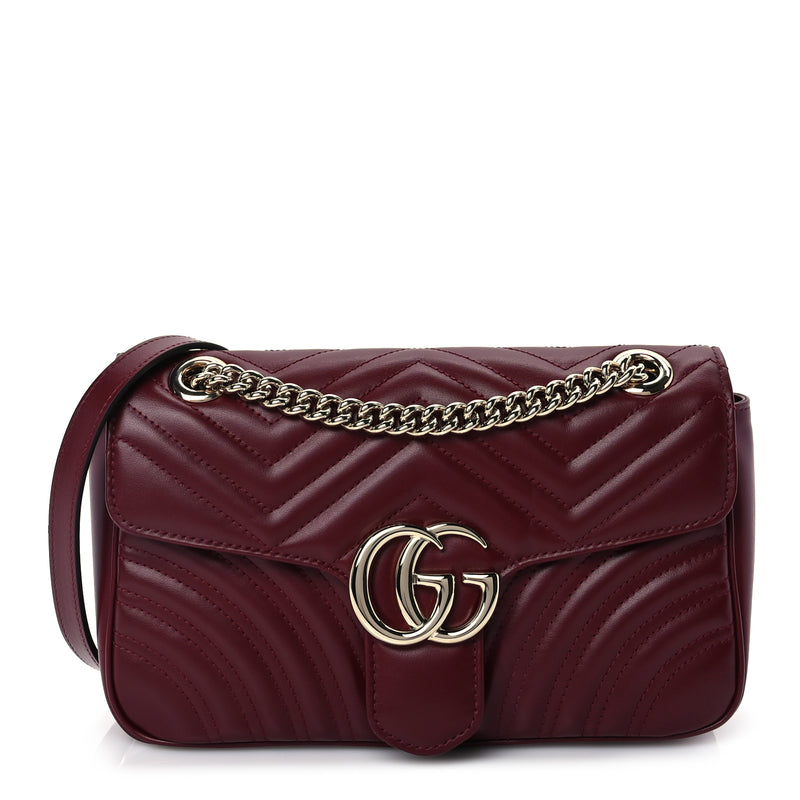  Gucci Calfskin Matelasse Small GG Marmont Shoulder Bag  Rosso Ancora