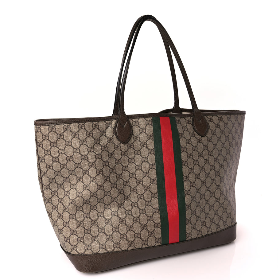 Gucci GG Supreme Monogram Textured Dollar Calfskin Web Large Ophidia Tote Beige Ebony New Acero Image 3