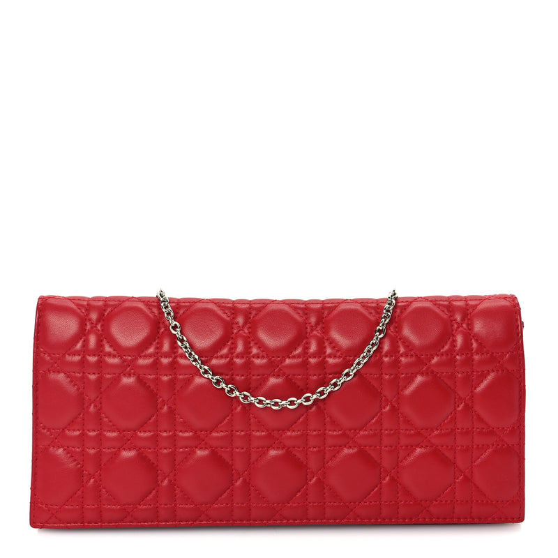  Christian Dior Lambskin Cannage Lady Dior Convertible Clutch Red