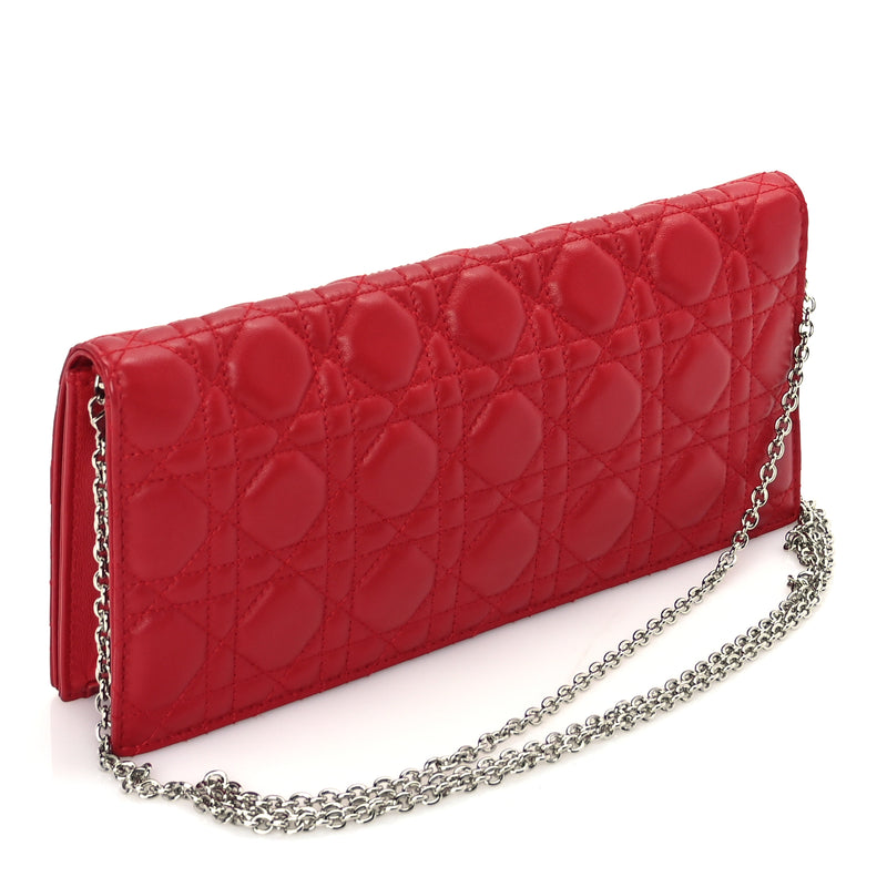  Christian Dior Lambskin Cannage Lady Dior Convertible Clutch Red