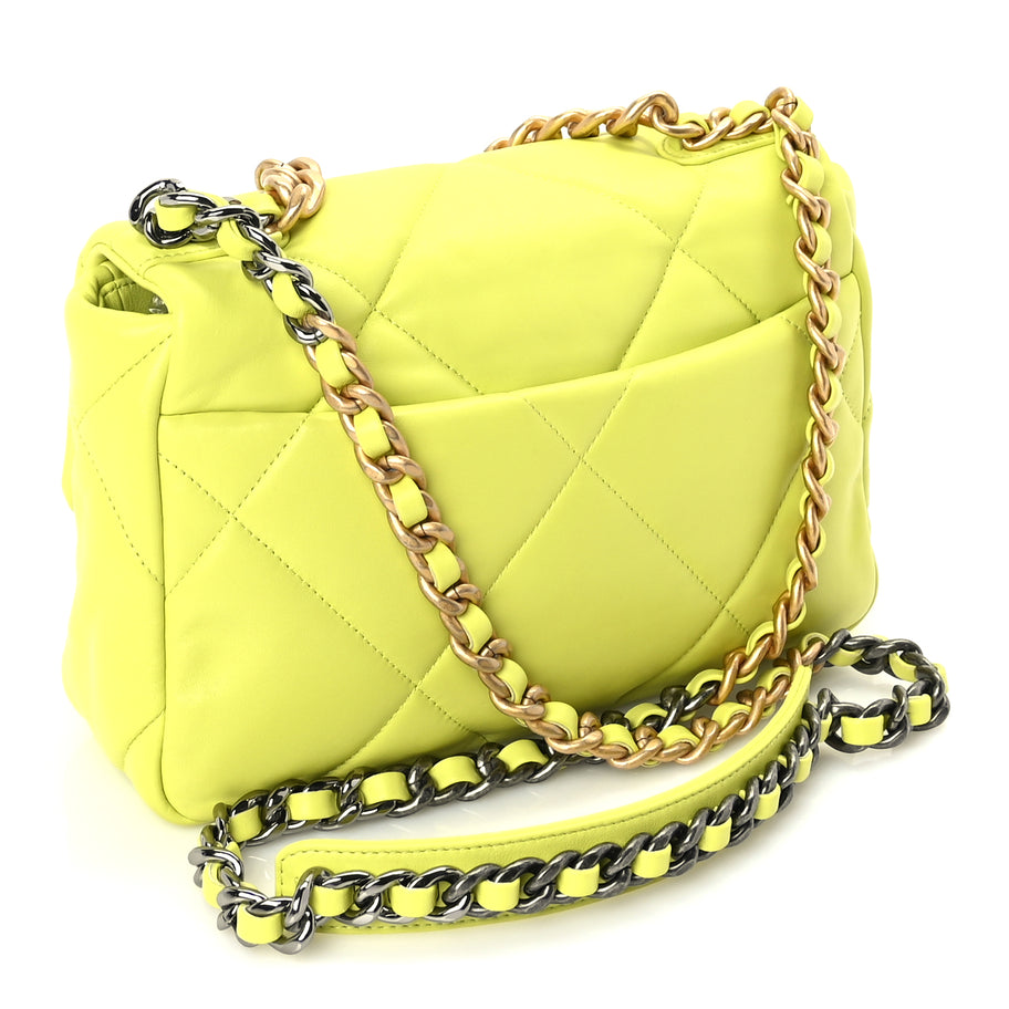 Chanel Shiny Lambskin Quilted Medium Chanel 19 Flap  Neon Yellow Image 2