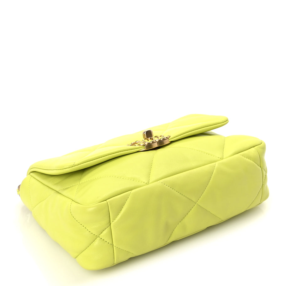 Chanel Shiny Lambskin Quilted Medium Chanel 19 Flap  Neon Yellow Image 3