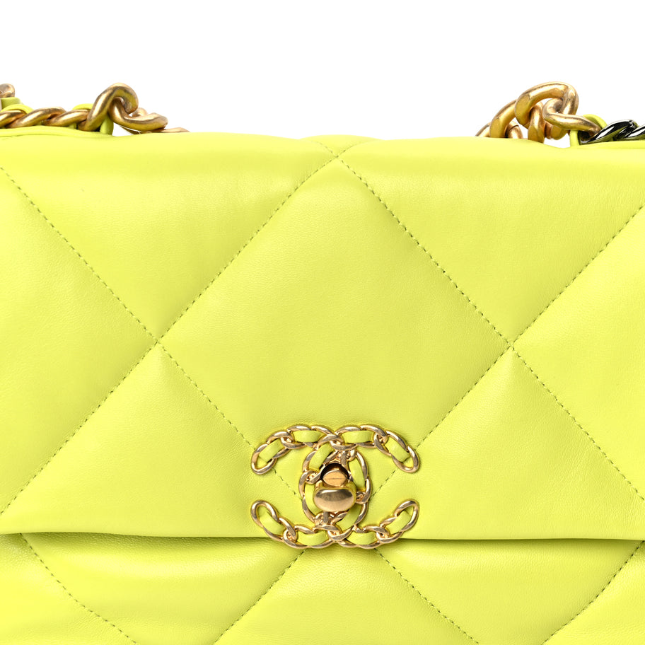Chanel Shiny Lambskin Quilted Medium Chanel 19 Flap  Neon Yellow Image 7