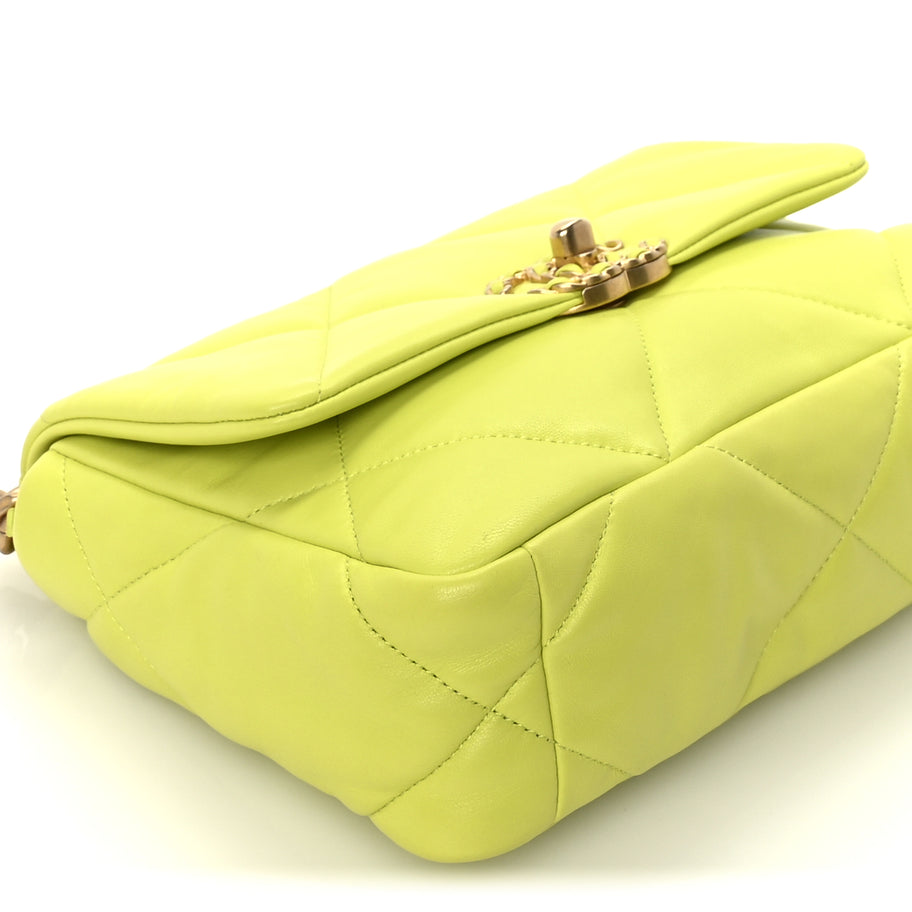 Chanel Shiny Lambskin Quilted Medium Chanel 19 Flap  Neon Yellow Image 8