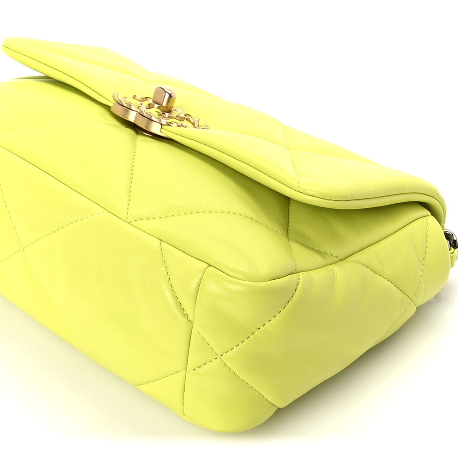 Chanel Shiny Lambskin Quilted Medium Chanel 19 Flap  Neon Yellow Image 9