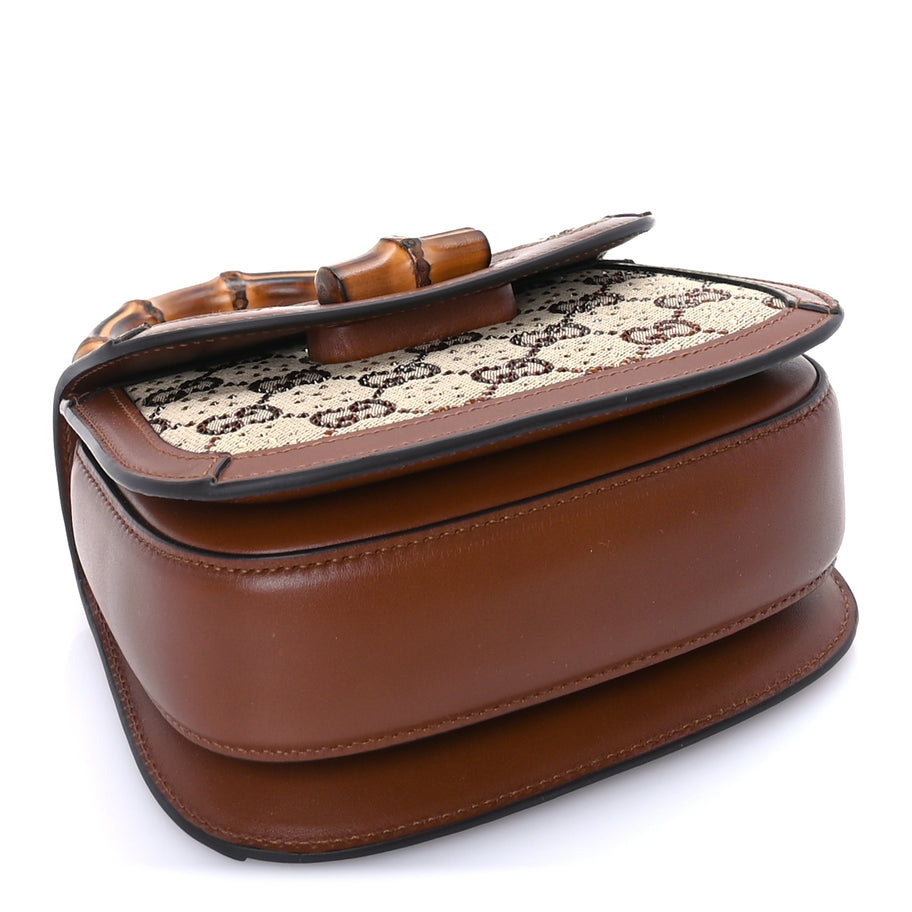 Gucci New Canvas Charisma Calfskin Crystal GG Monogram Small Bamboo 1947 Top Handle Bag Camel Ebony Image 3