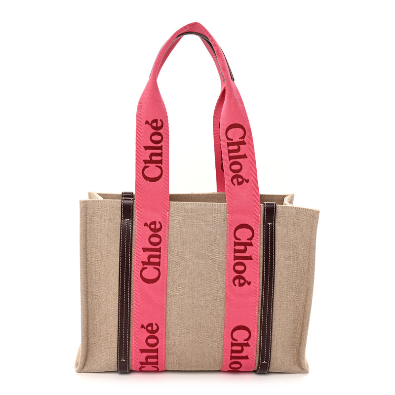  Chloe Linen Calfskin Medium Woody Ribbon Tote Pink