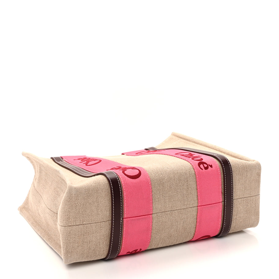 Chloe Linen Calfskin Medium Woody Ribbon Tote Pink Image 3