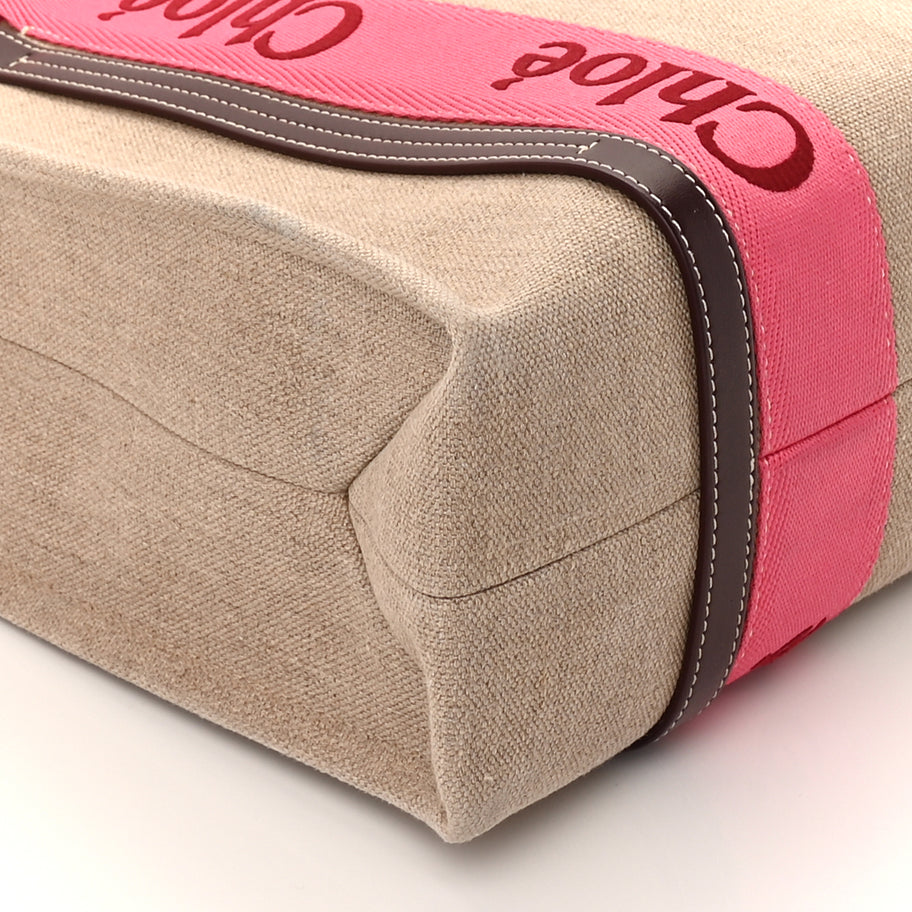 Chloe Linen Calfskin Medium Woody Ribbon Tote Pink Image 7