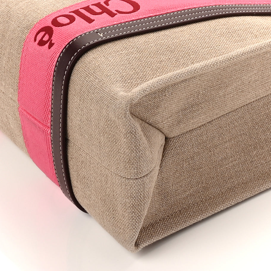 Chloe Linen Calfskin Medium Woody Ribbon Tote Pink Image 8