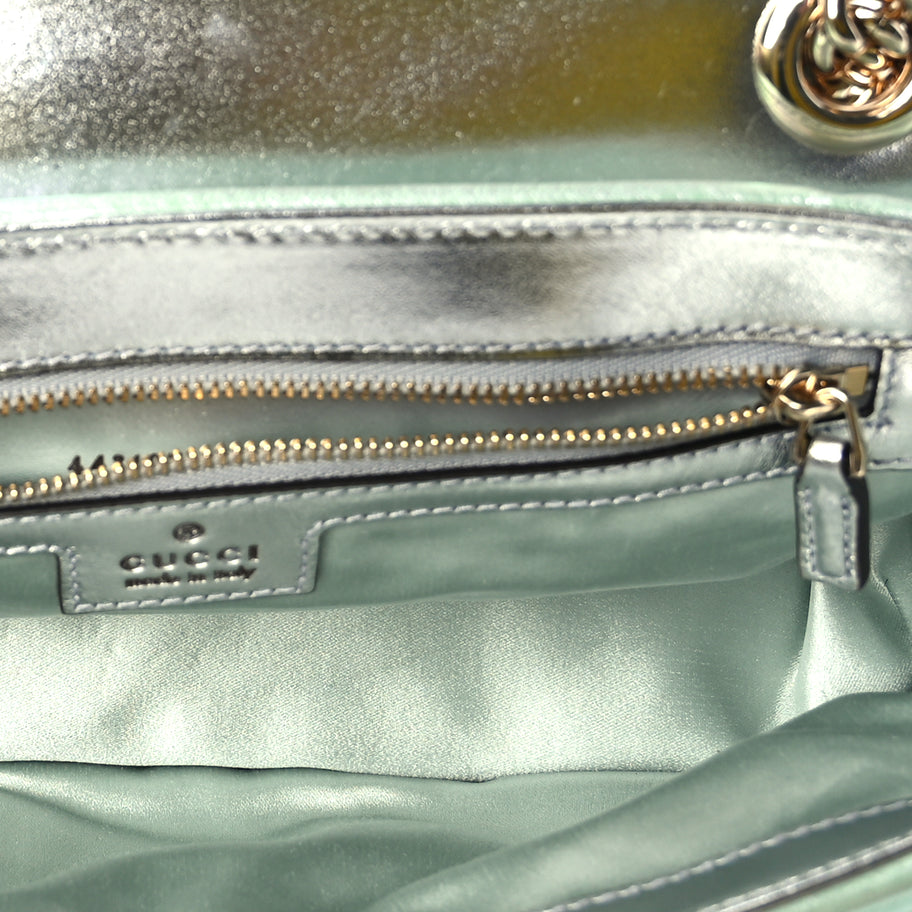 Gucci Iridescent Nappa Chevron Matelasse Small GG Marmont Shoulder Bag Iridescent Salvy Green Image 4