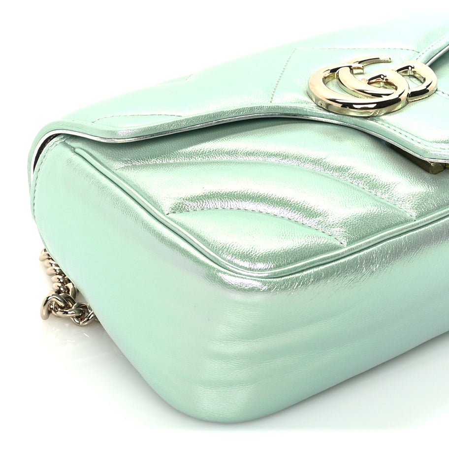 Gucci Iridescent Nappa Chevron Matelasse Small GG Marmont Shoulder Bag Iridescent Salvy Green Image 7