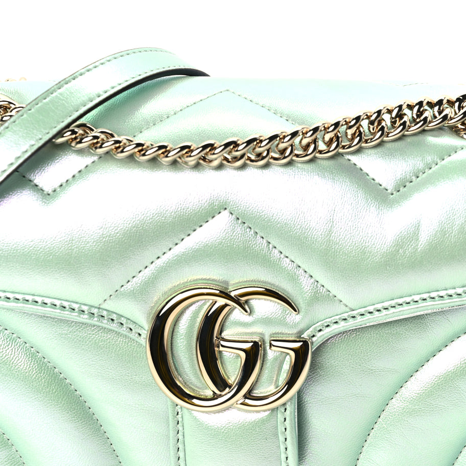 Gucci Iridescent Nappa Chevron Matelasse Small GG Marmont Shoulder Bag Iridescent Salvy Green Image 8
