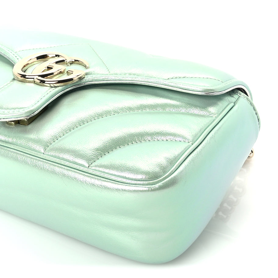 Gucci Iridescent Nappa Chevron Matelasse Small GG Marmont Shoulder Bag Iridescent Salvy Green Image 9