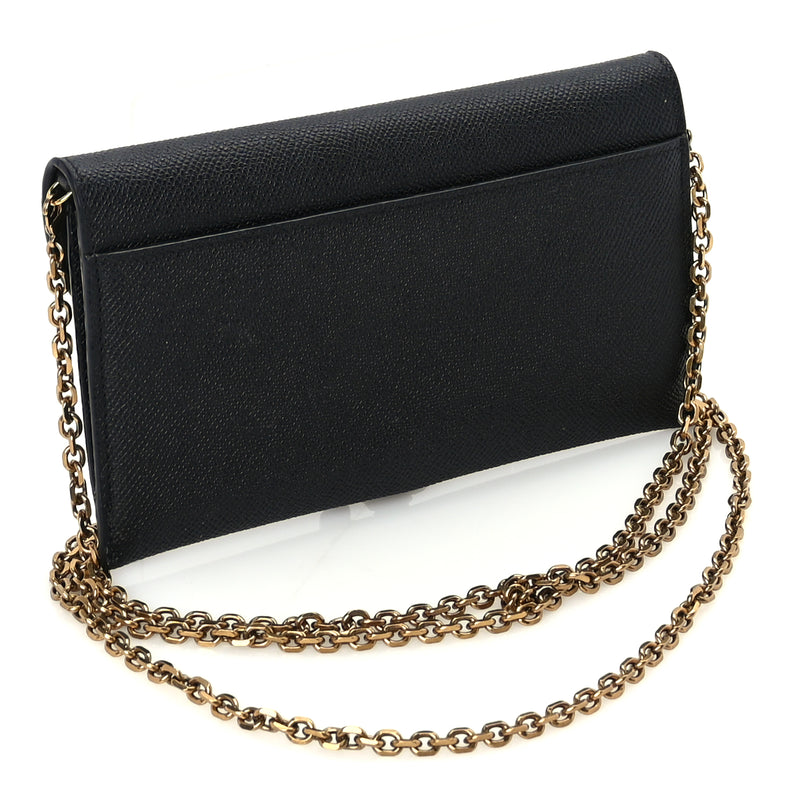  Christian Dior Grained Calfskin Saddle Chain Wallet Pouch  Black