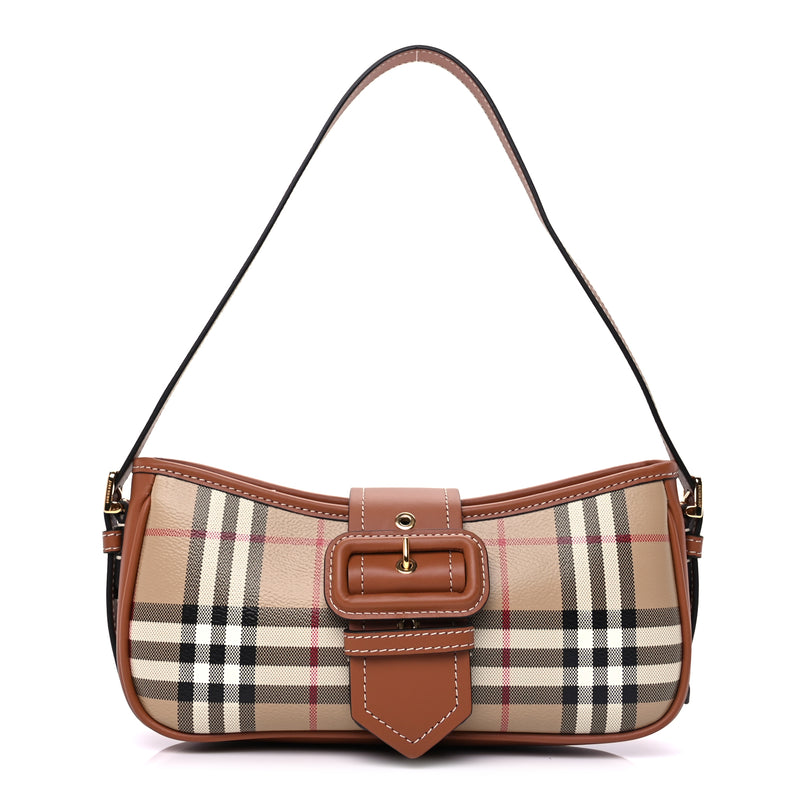  Burberry E-Canvas Vintage Check Sling Buckle Bag Briar Brown