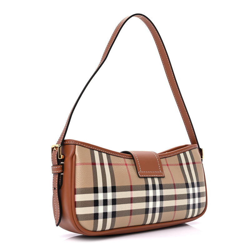  Burberry E-Canvas Vintage Check Sling Buckle Bag Briar Brown