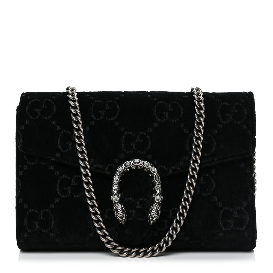 Gucci Velvet GG Monogram Mini Dionysus Chain Wallet Black Image 1