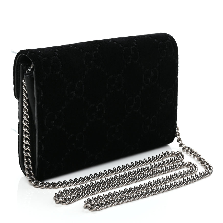Gucci Velvet GG Monogram Mini Dionysus Chain Wallet Black Image 2