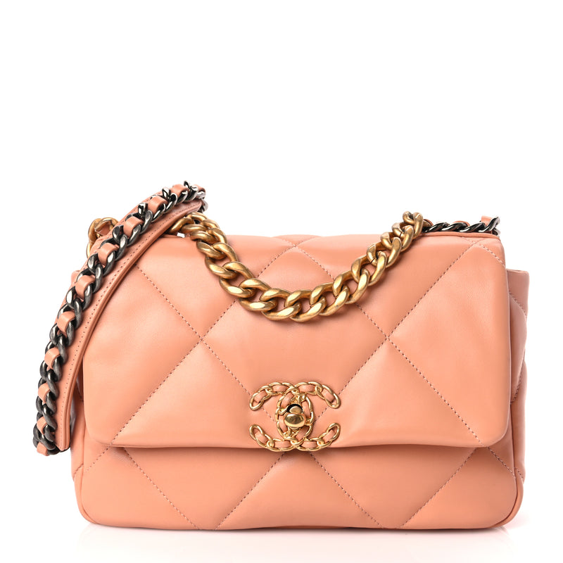 Chanel Lambskin Quilted Medium Chanel 19 Flap Beige