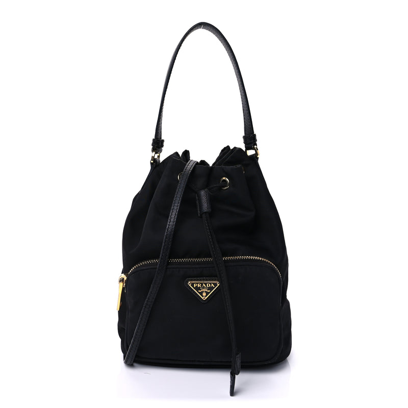  Prada Nylon Vela Saffiano Mini Bucket Crossbody Bag  Black