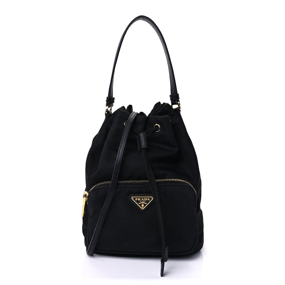 Prada Nylon Vela Saffiano Mini Bucket Crossbody Bag  Black Image 1