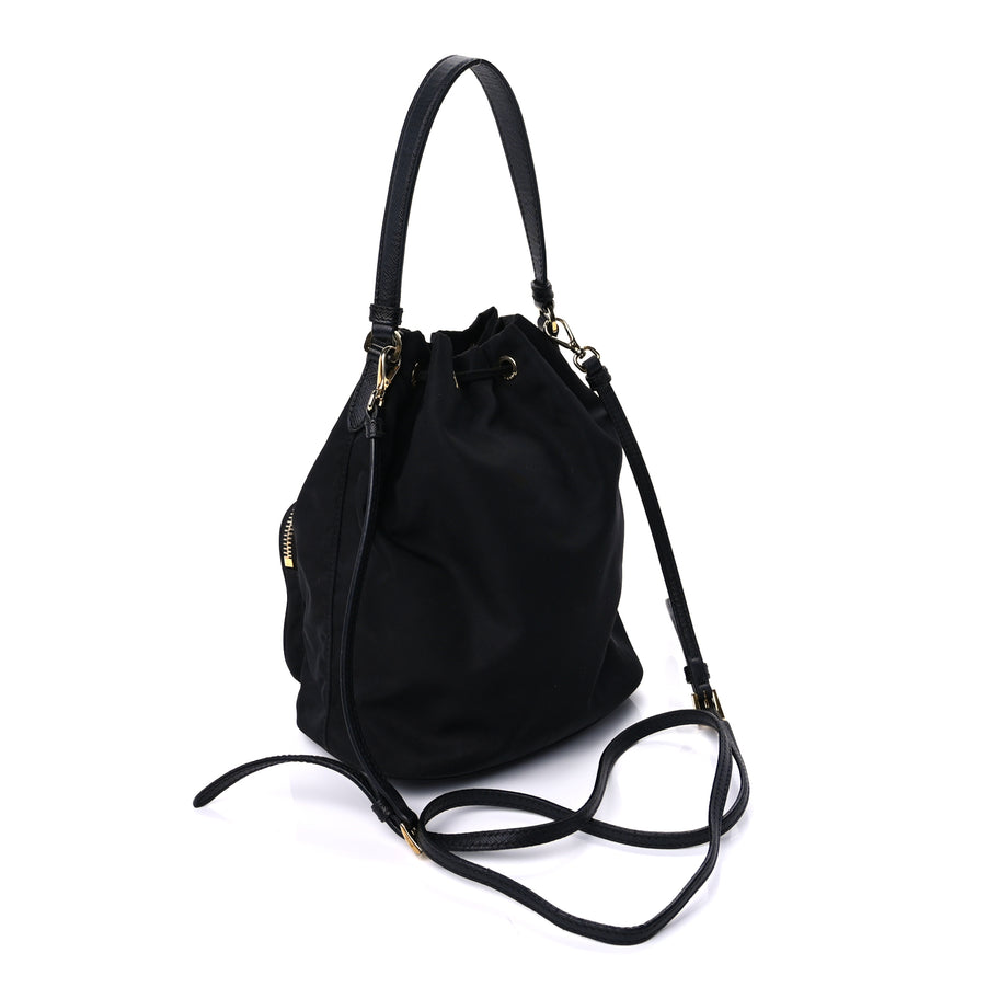 Prada Nylon Vela Saffiano Mini Bucket Crossbody Bag  Black Image 2