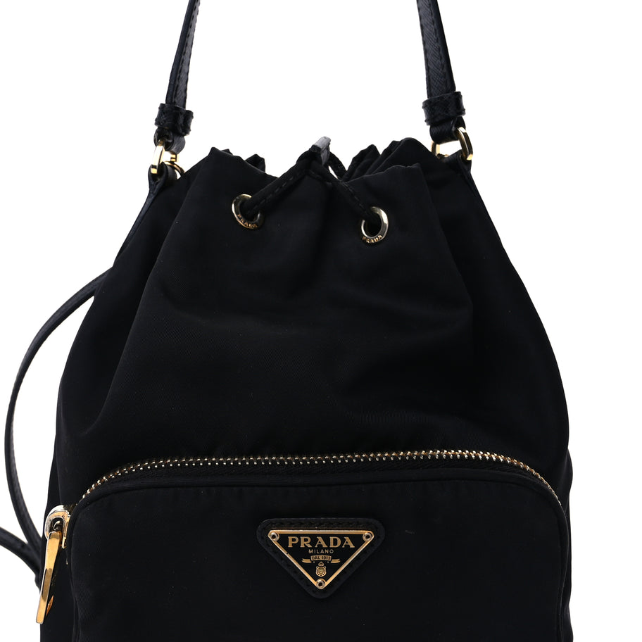 Prada Nylon Vela Saffiano Mini Bucket Crossbody Bag  Black Image 6