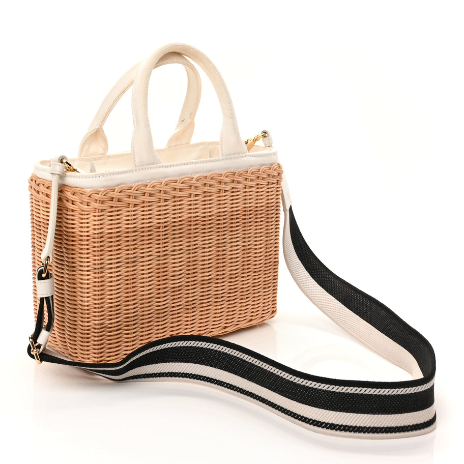 Prada Wicker Canvas Tote Naturale White Image 2