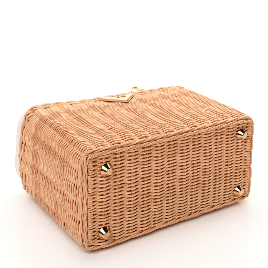 Prada Wicker Canvas Tote Naturale White Image 3