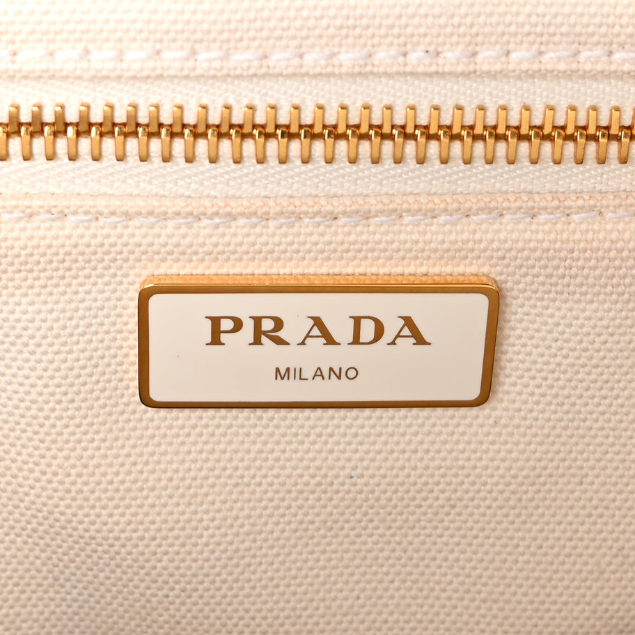 Prada Wicker Canvas Tote Naturale White Image 5
