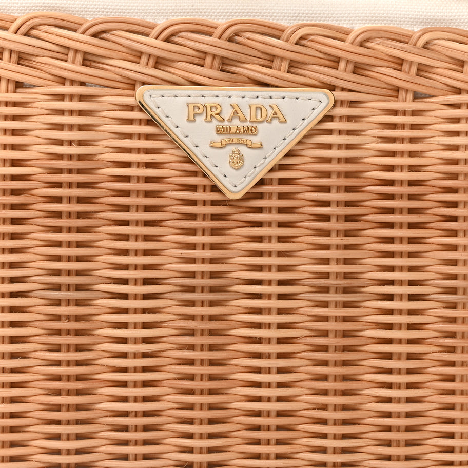 Prada Wicker Canvas Tote Naturale White Image 6