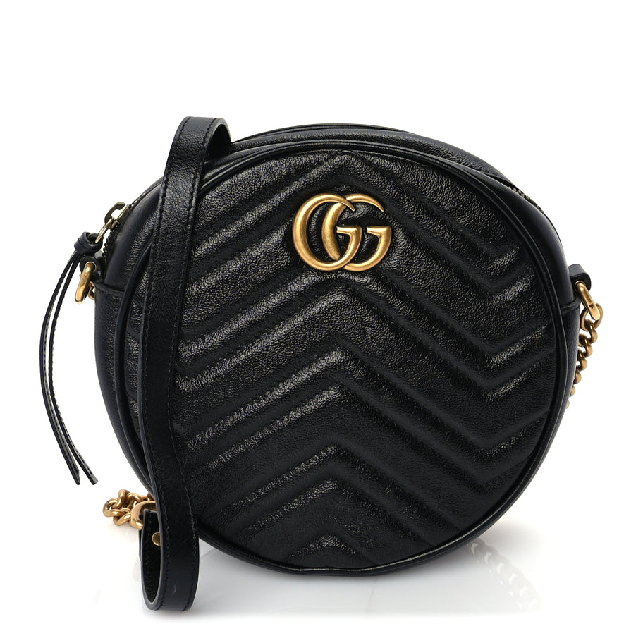 Gucci Azalea Calfskin Matelasse Heart Mini GG Marmont Round Shoulder Bag Black Image 1