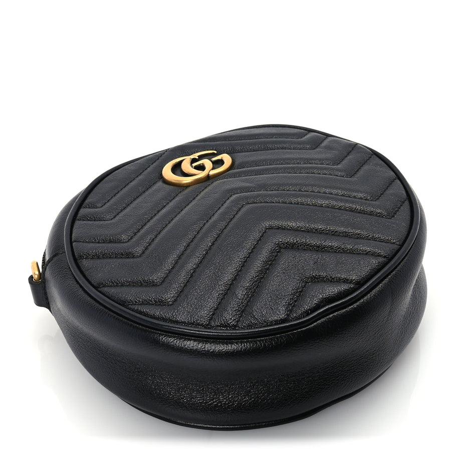 Gucci Azalea Calfskin Matelasse Heart Mini GG Marmont Round Shoulder Bag Black Image 3