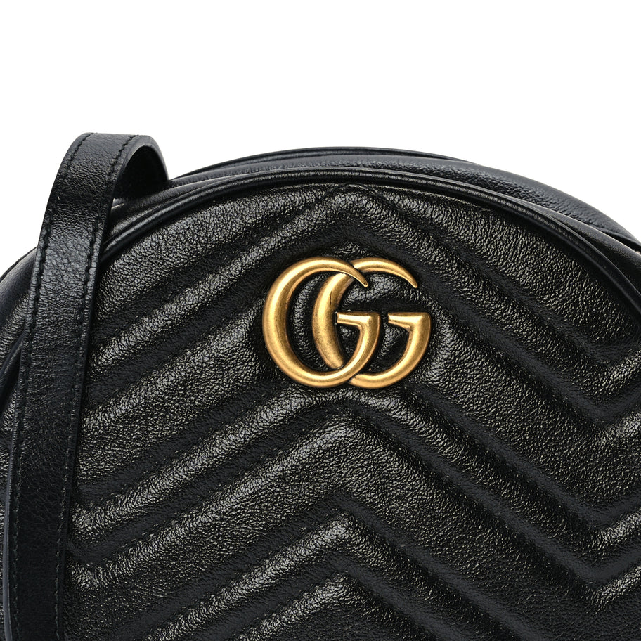 Gucci Azalea Calfskin Matelasse Heart Mini GG Marmont Round Shoulder Bag Black Image 6