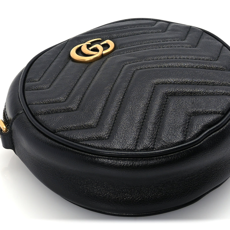 Gucci Azalea Calfskin Matelasse Heart Mini GG Marmont Round Shoulder Bag Black Image 7
