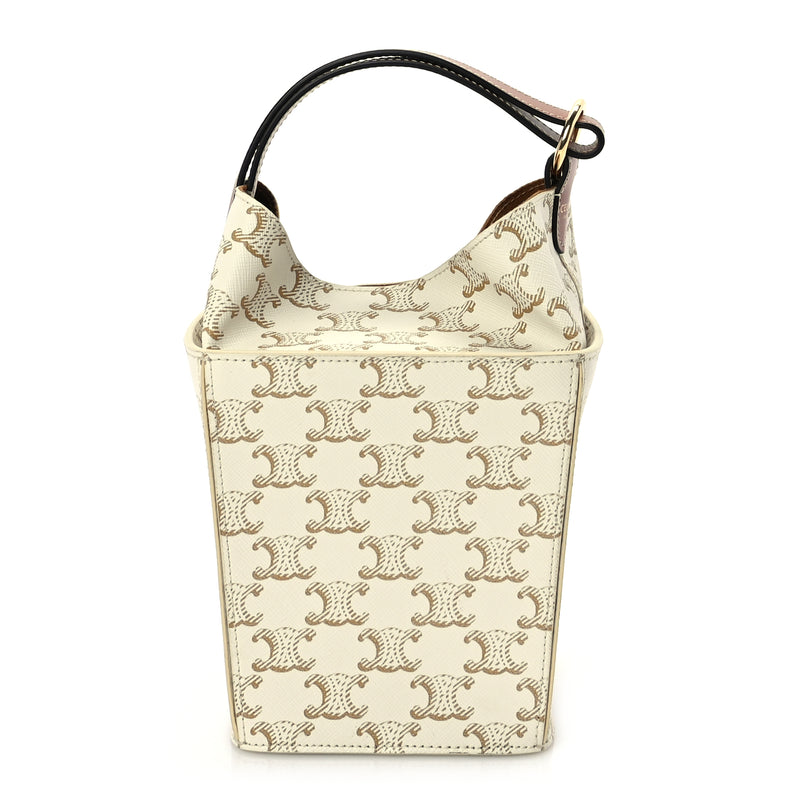  Celine Triomphe Canvas Calfskin Strap Box Bag White