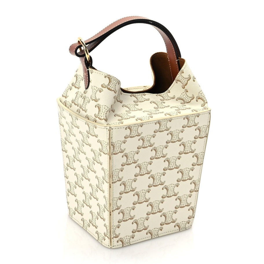 Celine Triomphe Canvas Calfskin Strap Box Bag White Image 2