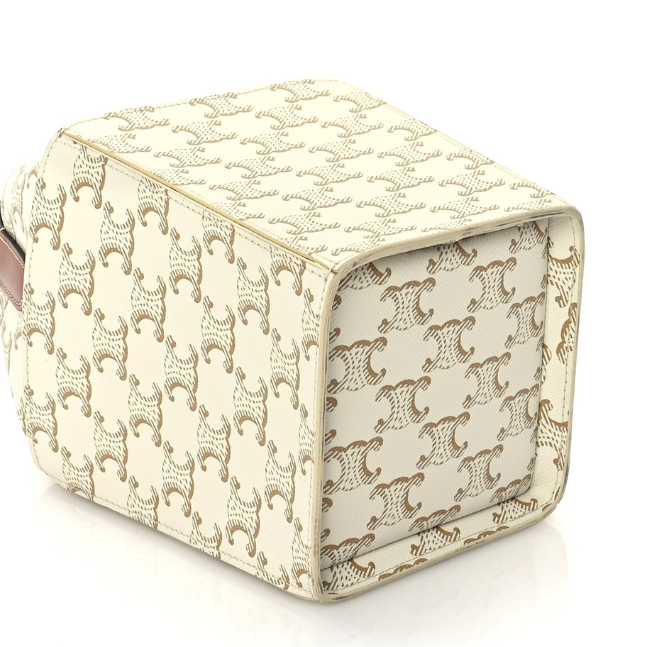Celine Triomphe Canvas Calfskin Strap Box Bag White Image 7