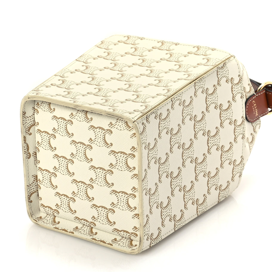 Celine Triomphe Canvas Calfskin Strap Box Bag White Image 8