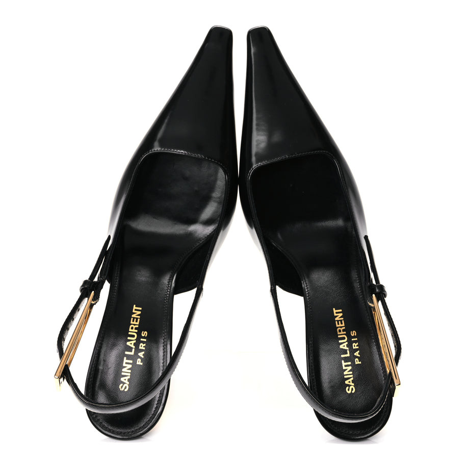 Saint Laurent Vitello Marilyn Lee 75 Slingback Pumps 36 Black Image 2