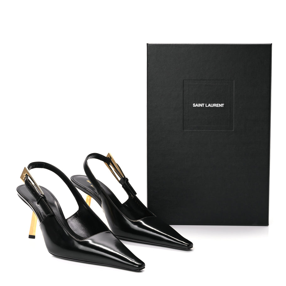 Saint Laurent Vitello Marilyn Lee 75 Slingback Pumps 36 Black Image 9