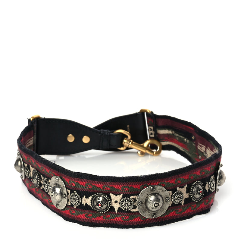  Christian Dior Canvas Embroidered Studded Bohemian Shoulder Strap Red