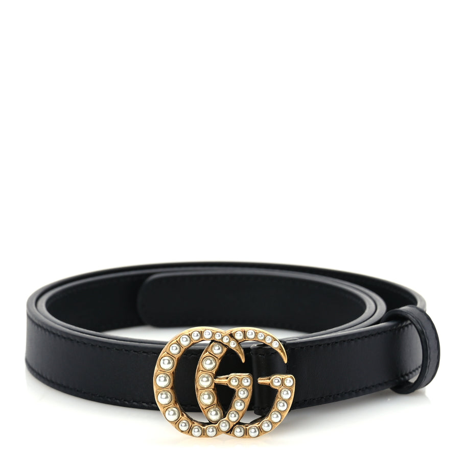 Gucci Moon Calfskin Pearl Double G 20mm Belt 80 32  Black Cream Image 1