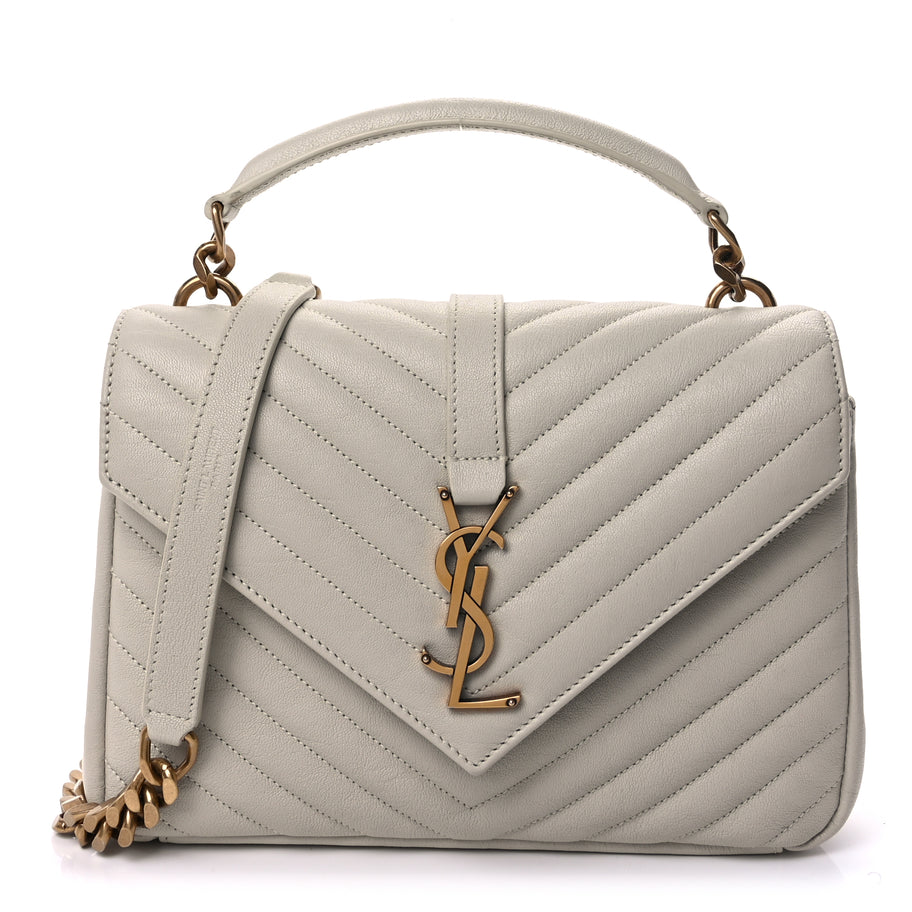 Saint Laurent Sheepskin Matelasse Chevron Monogram Medium College Bag Crema Soft Image 1