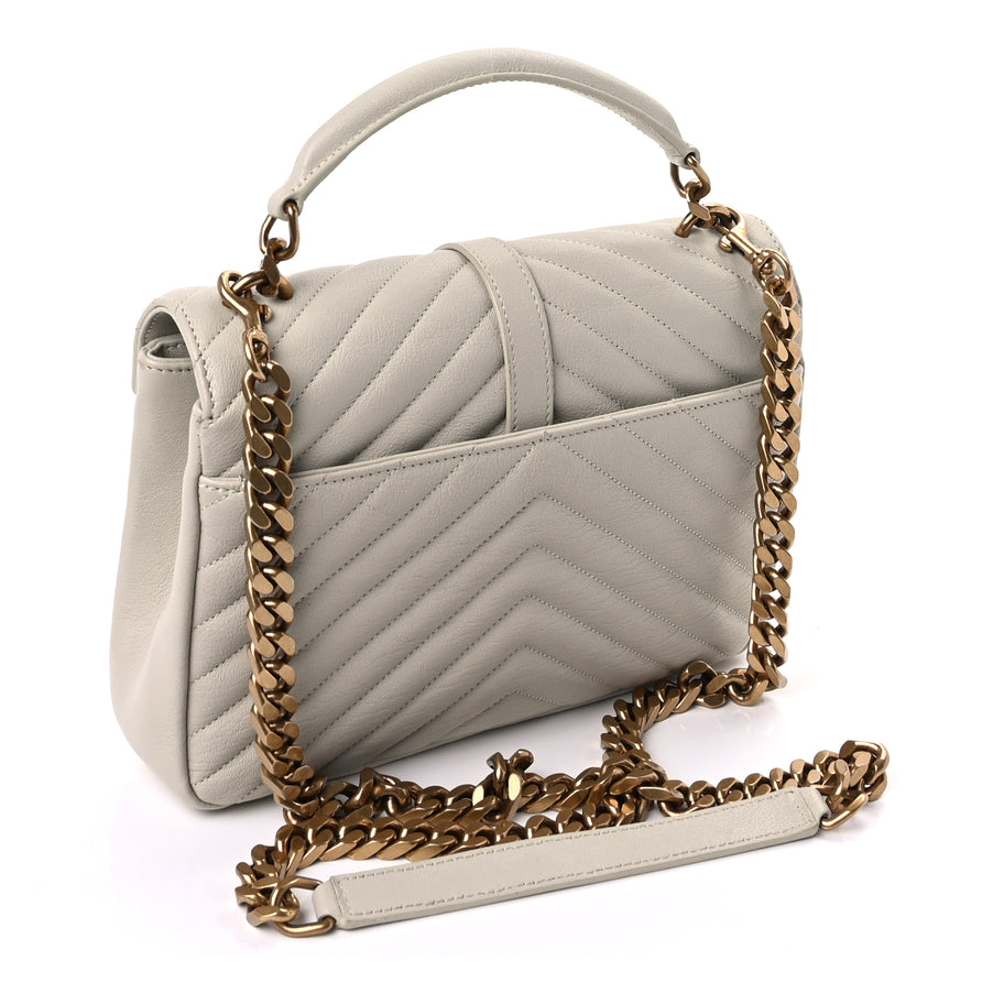 Saint Laurent Sheepskin Matelasse Chevron Monogram Medium College Bag Crema Soft Image 2
